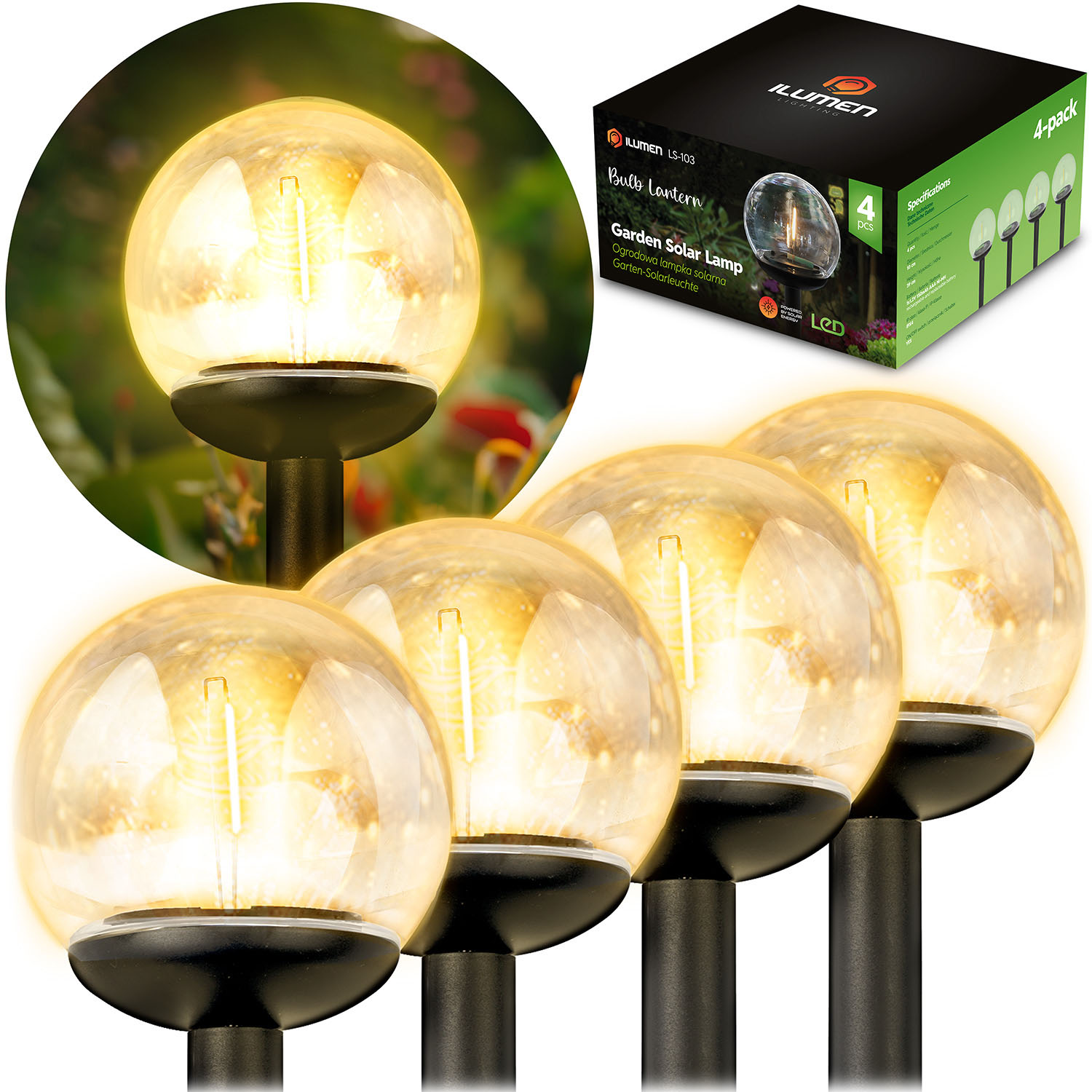 Kirkas aurinkokennopallovalaisin 4 kpl:n setti Ilumen LS-103
