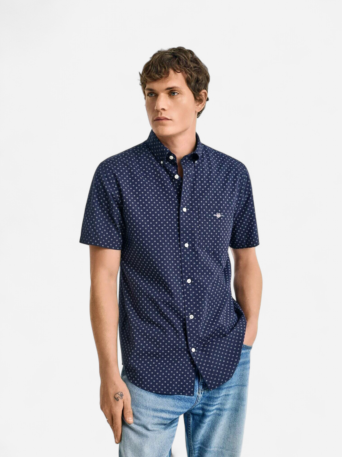 Gant REG MICRO PRINT SS SHIRT Sininen Kuosi
