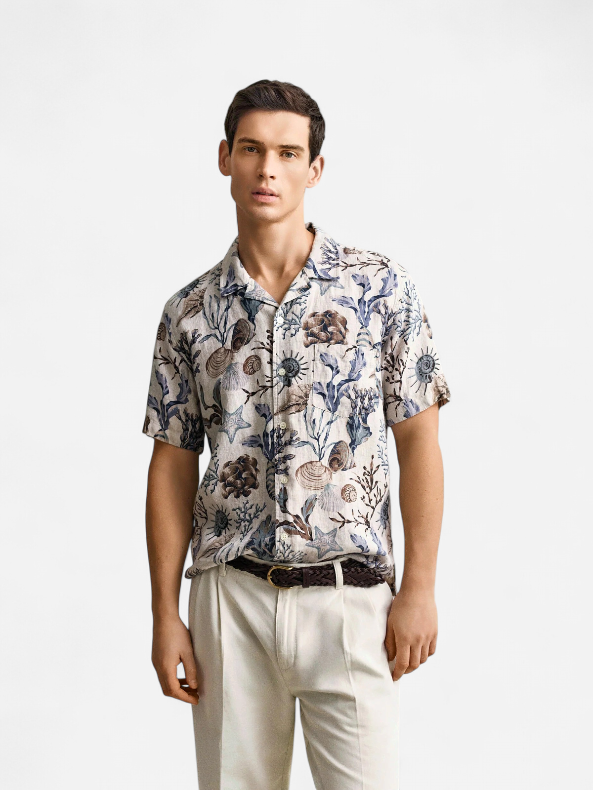Gant K Reg Aop Camp Collar Shirt, kuosillinen beige